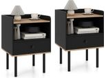 Costway 2Er Comodini Tavolino Con Cassetto, Vano A Giorno E Gambe In Metallo, Comodino, Console Da Letto, Cassettiera Da Letto 40,5X35X56Cm Nero