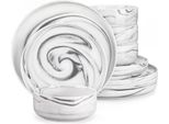 Servizio Da Tavola Dorato - Set Da 4 Persone - 12 Pezzi - Marmo Grigio - Ceramica - Piatti Da Portata - Piatti Piccoli