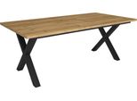 Happyment Tavoli Da Pranzo Diva - Tavolo Da Pranzo Rettangolare Per 4-8 Persone - Gambe A X In Legno Massiccio E Metallo - Moderno - Nero/Brown - 200X90X75Cm