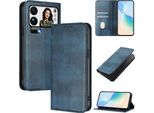 Custodia Per Telefono Cellulare Per Xiaomi 17 Pro Max, Vintage Leather Rfid Protection Card Holder Stand Function Magnetic Flip Case Blue