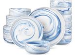 Servizio Da Tavola In Velluto - Set Da Portata - 8 Persone - 24 Pezzi - Ceramica Blu - Piatto Da Colazione - Piatto Da Cena