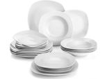 Servizio Da Tavola Silken - 18 Pezzi - 6 Persone - Ceramica Bianca - Piatto Da Colazione - Design Elegante
