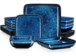 Servizio Da Tavola In Cristallo - 4 Persone - 16 Pezzi - Ceramica Blu - Piatto Da Colazione