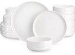 Servizio Da Tavola Silken - 18 Pezzi - 6 Persone - Ceramica Bianca - Piatto Per La Colazione - Piatto Per La Cena