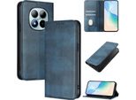 Custodia Per Telefono Cellulare Per Xiaomi Redmi Note 15 Pro+, Vintage Leather Rfid Protection Card Holder Stand Function Magnetic Flip Case Blu
