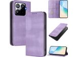 Custodia Per Telefono Cellulare Per Xiaomi 15T Pro, Vintage Leather Rfid Protection Card Holder Stand Function Magnetic Flip Case Purple