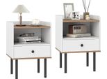 Costway 2Er Comodini Tavolino Con Cassetto, Vano A Giorno E Gambe In Metallo, Comodino, Console Da Letto, Cassettiera Da Letto 40,5X35X56Cm Bianco