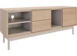 Selsey Layen - Mobiletto Tv Con Due Cassetti E Tre Vani A Giorno, Effetto Rovere/Grigio Cashmere