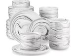 Set Di Stoviglie Monarch - 12 Persone - 36 Pezzi - Ceramica Marmerlook - Piatti Da Pranzo E Da Colazione