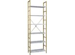 Happyment Librerie Nerry - Industriale - 6 Strati - Bianco/Oro - Look Marmo - Libreria - Soggiorno, Camera Da Letto E Camera Dei Bambini - Legno/Metallo - 60X28X180 Cm
