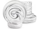 Piatti Per La Cena E La Colazione Splendid - 4 Persone - 12 Pezzi - Ceramica Di Marmo Grigio - Piatti Piccoli