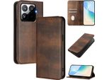 Custodia Per Xiaomi 15T Pro, Vintage Leather Rfid Protection Card Holder Stand Function Magnetic Flip Cover Marrone