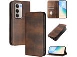 Custodia Per Xiaomi Redmi 15 5G/4G, Vintage Leather Rfid Protection Card Holder Stand Function Magnetic Flip Cover Brown