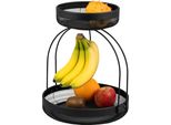 Zuppiera Di Frutta A 2 Livelli Con Porta-Banane, Cesto Per Il Pane, Cesto Per La Frutta In Metallo Nero, Rotondo
