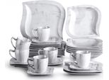 Servizi Da Tavola Nobili - 6 Persone - 30 Pezzi - Ceramica Marmerlook - Piatti Da Colazione