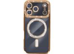 Avizar, Custodia Compatibile Con Iphone 17 Pro Magsafe Con Bordo In Strass, Oro