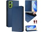 Custodia In Pelle Per Motorola Moto G06, Flip Case Con Slot Per Carte, Portafoglio E Supporto Blu