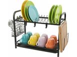 Scolapiatti A 2 Livelli Scolapiatti Per Lavello Scolapiatti Con Portautensili Per Bancone Da Cucina, Grande Capacità, Scolapiatti Salvaspazio Con Superficie Di Sgocciolamento, Nero