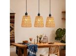 Zmh Lampada A Sospensione Boho Luce A Sospensione Rattan 3 Fiamma Tavolo Da Pranzo Lampada A Sospensione Retrò Intrecciata Paralume Corda Di Canapa E27 Lampada A Sospensione Senza Lampadina