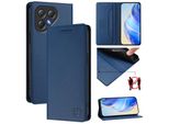 Custodia In Pelle Per Tecno Pova 7 Neo, Flip Case Con Slot Per Carte, Portafoglio E Supporto Blu