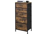 Cassettiera Happiq Con 5 Cassetti In Tessuto - Design Industriale Rustico - Struttura In Acciaio - Marrone Vintage - 45,5 × 95,5 × 30 Cm