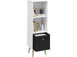 Happyment Libreria Moderna - 3 Livelli - Con Cassetto - Bianco/Nero - 36X30X114 Cm - Libreria Per Soggiorno, Camera Da Letto E Cameretta Dei Bambini - Legno Mdf