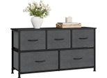 Happiq Cassettiera Con 5 Cassetti - Cassettiera - Mobile Contenitore Per Soggiorno, Camera Da Letto, Cucina O Corridoio - Cassettiera In Tessuto Con Telaio In Acciaio - Grigio Scuro Con Motivo Floreale