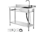 Succebuy Lavello In Acciaio Inox (120 X 50 X 94 Cm), Vasca Singola Con Rubinetto E Ripiano, Lavello Da Cucina Per Garage, Ristorante, Lavanderia, Lavello Da Esterno Con Piano Di Lavoro (A Sinistra)