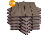 Happyment Wpc Decking Tiles 11 Pieces - Decking Boards Coffee - Balcony & Garden Decking - 30X30 Cm