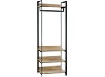 Appendiabiti Armadio - Armadio A Giorno Con Appendiabiti - 3 Ripiani - Scarpiera - Legno Mdf - 56 X 36 X 170 Cm - Rovere Chiaro/Nero