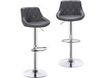 Set Di 2 Sgabelli Da Bar - Sgabello Da Bar Girevole Regolabile In Altezza - Pelle Finta, Acciaio Cromato, Poggiapiedi, 84-106 Cm, 100 Kg - Grigio