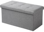 Sgabello Con Contenitore - Panca Pieghevole 76X38X38 Cm - Coperchio Rimovibile - Seduta Imbottita - Panca Da Letto - Lino Grigio Chiaro
