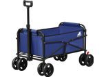 Carrello Pieghevole - Carrello Da Trasporto Per Giardino - Con Freno - Doppie Ruote - Portata 80 Kg - 600D Oxford - 86×93×54 Cm - Ripiegabile A 54×65×30 Cm - Blu