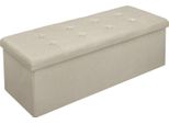 Panca Portaoggetti - Sgabello/Panca Pieghevole - 110 X 37,5 X 38 Cm - Spazio Di Archiviazione 118 L - Portata Fino A 300 Kg - Rivestimento In Lino - Beige