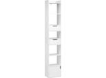 Libreria - Scaffale Alto E Stretto - 6 Scomparti - 2 Cassetti - E1 Mdf Con Melamina - 33 X 181 X 24 Cm - Portata 50 Kg - Bianco