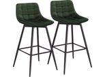 Set Di 2 Sgabelli - Sgabello Da Bar Con Schienale - Altezza Seduta 64 Cm - Struttura In Metallo Con Poggiapiedi - Portata Fino A 100 Kg - Seduta 43X35,5 Cm - Velluto Verde Scuro