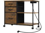 Cartella Per Ufficio - Contenitore Per Rotoli - Dimensioni 80 X 66 X 40 Cm - 3 Cassetti - Su Rotelle - E1 Legno E Metallo - Portata 83 Kg - Aspetto Legno Vintage - Marrone Cioccolato