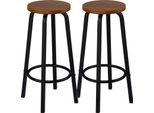 Set Di 2 - Sgabello Da Bar - Seduta 30X30 Cm - Altezza 72 Cm - Seduta In Mdf, Struttura In Acciaio Inox - Design Minimalista - Faggio Scuro