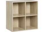 Scaffale A Cubo In Legno - Libreria - 4 Scomparti - 2 Livelli - 60X29,5X60 Cm - Mdf - Rovere Chiaro