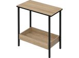 Tavolino - Consolle - 2 Ripiani - Pino Massiccio - Rettangolare - 50 X 55 X 25 Cm - Con Vano Portaoggetti - Rovere Chiaro