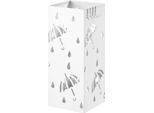 Portaombrelli - Quadrato, In Metallo 20 X 20 X 49 Cm - Robusto E Resistente - Con Vaschetta Raccogli Gocce - Design Moderno - Bianco