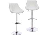 Set Di 2 Sgabelli Da Bar - Sgabello Da Bar Girevole - Altezza Regolabile 84-106 Cm - Girevole A 360° - Poggiapiedi - Acciaio Cromato - Similcuoio - Bianco