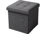 Sgabello Con Vano Portaoggetti - Pouf/Pedana Pieghevole - Rivestimento In Lino - Volume 40 L - 37,5 X 37,5 X 38 Cm - Portata 300 Kg - Robusta Struttura In Mdf E1 - Grigio Scuro