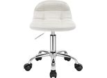 Sgabello Da Ufficio - Sedia Girevole - Schienale Basso, Girevole A 360°, Altezza Regolabile 56,5-68 Cm, Con Rotelle, Senza Braccioli, Rivestimento In Tessuto - Bianco Crema