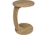 Tavolino - Tavolo Da Divano A Forma Di C - Piano Rotondo - Può Essere Infilato Sotto Il Divano/Letto - E1 Mdf - Portata 10 Kg - Rovere Chiaro