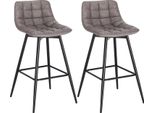 Set Di 2 Sgabelli Da Bar - Sgabello Alto Da Bar - Seduta In Pelle Finta - Poggiapiedi - Struttura In Metallo - Altezza Seduta 64 Cm - Altezza Totale 88 Cm - Portata 100 Kg - Grigio Scuro
