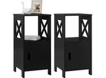 Comodino - Mobiletto Laterale - Set Di 2 - Stretto - 30 X 60 X 30 Cm - 1 Scomparto Aperto + Mobile Ad Ante - Mdf P2 - Portata 25 Kg - Nero