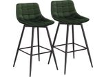 Set Di 2 Sgabelli Da Bar - Sgabello Alto Con Schienale - Rivestimento In Velluto, Poggiapiedi, Struttura In Metallo, Altezza Seduta 64 Cm, Portata 100 Kg - Verde Scuro
