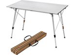 Tavolo In Alluminio - Tavolo Da Campeggio - 120 X 68,5 Cm - Altezza Regolabile 59/78,5 Cm - Pieghevole - Con Borsa Di Trasporto - Per 4 Persone - Argento