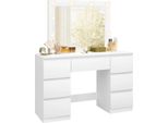 Tavolino Da Toilette - Tavolino Da Toilette Con Specchio - Specchio Grande 64 X 57 Cm - 7 Cassetti - 10 Lampade Led Usb - 110 X 140,5 X 39,5 Cm - Bianco